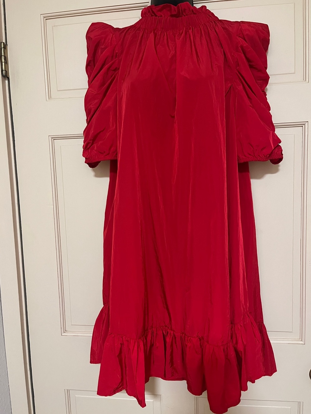 Mud Pie Red Puff Sleeve Ruffle Hem Dress